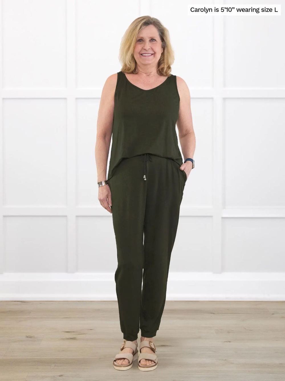 Miik “Perle” 2XL open-back sleeveless jumpsuit Drawstring Waist in Olive